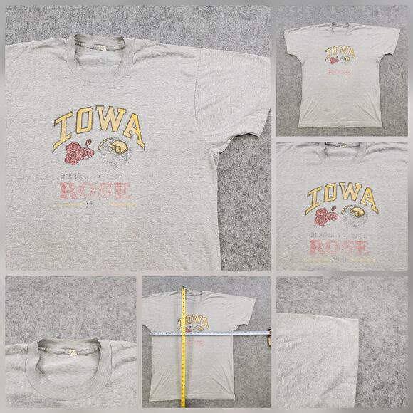 Vintage Iowa Hawkeyes T Shirt Mens XL Gray NCAA Football Rose Bowl Tee 90s - Picture 1 of 15